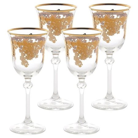 LORENZO IMPORT Lorenzo Import Royal-Wine Embellished 24K Gold Crystal White Wine Goblets - Made In Italy - Set of 4 Royal-Wine
